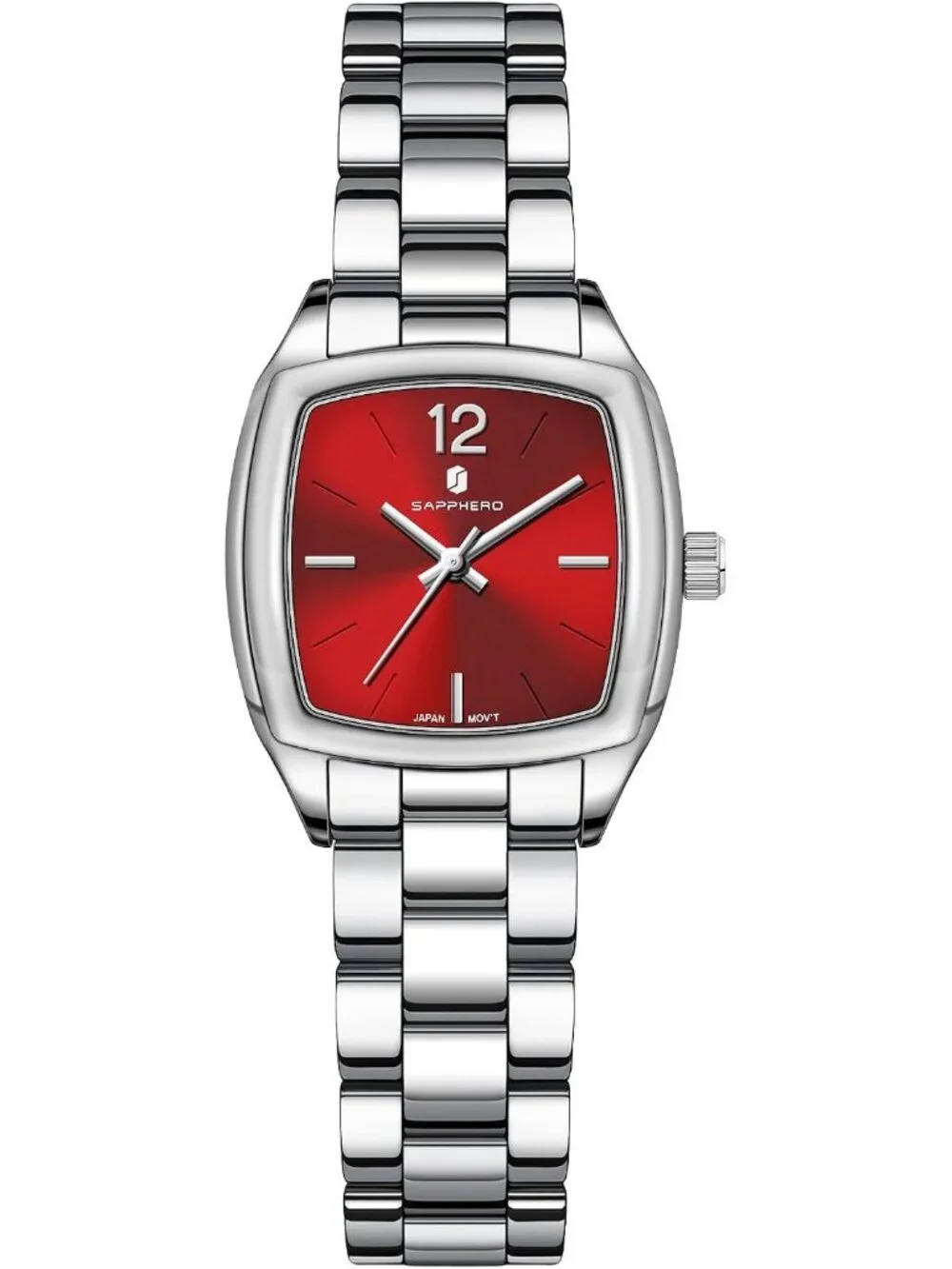 Women's Silver Red Luxury Stainless Steel Analog Waterproof Elegant Wrist Watch